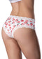 Woman wearing Sweet Treats Crotchless Boy Short with peach prints and lace trim