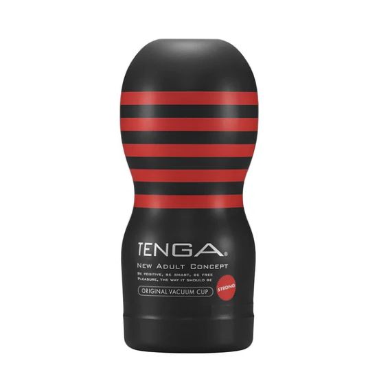 Tenga Original Vacuum Cup Strong with red stripes for intense stimulation and enhanced internal textures.