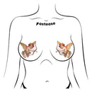 Pastease Cupid Cherub Vintage Breast Pasties Valentines Day on a model's chest with a vintage cherub design.