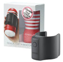 Tenga Cup Vibrating Masturbator with packaging and attachment for enhanced experience.