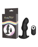 Gender Fluid Frission Anal Vibe with Remote Black in packaging with wireless remote beside, designed for hands-free pleasure.