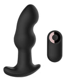 Gender Fluid Frission Anal Vibe with Remote Black next to its remote control, showcasing its sleek design and functionality.