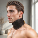 Padded Leather Locking Posture Collar Black worn by a model showcasing its structure and comfort.