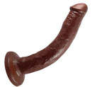 Vixen Slim Vixskin Realistic Curved Dildo 8 inch Chocolate on a white background showcasing its realistic design.