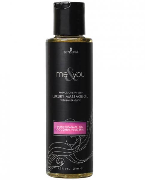 Me and You Pomegranate Massage Oil 4.2 oz bottle by Sensuva, luxury massage oil with hyper-glide formula and gender-friendly pheromones.