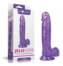 Get Lucky Jelly Love 9 Inch Dildo Purple with lifelike details and realistic texture for pleasure.