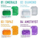 Tenga Uni Variety Pack featuring Emerald, Diamond, Topaz, and Amethyst pleasure sleeves for customizable stimulation.