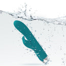 Viben Alluring Come Hither Rabbit Vibrator Ocean immersed in water with droplets for dual-stimulation pleasure.