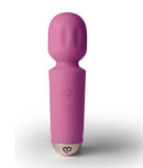 Peony Pink Rechargeable Mini Wand Massager in soft silicone with a sleek design for travel and discreet use.