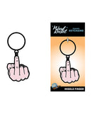 Wood Rocket Middle Finger Keychain Pink featuring a raised middle finger design and keyring.