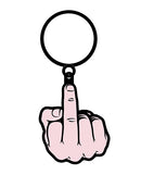 Wood Rocket Middle Finger Keychain Pink showing a raised middle finger design in bright pink enamel.