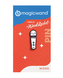 Wood Rocket Magic Wand Kawaii Micro Pin cute enamel pin on packaging with playful design and bright colors.