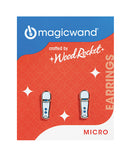 Wood Rocket Magic Wand Micro Earrings on packaging with a playful design, ideal for fun celebrations and conversations.