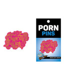 Wood Rocket Porn Suck My Dick Enamel Pin Pink Gold featuring floral design and display card.