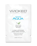 Wicked Sensual Care Simply Aqua Water Based Lubricant 0.1 Oz single-use packet with olive leaf extract.