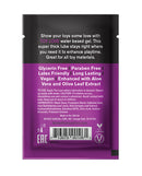 Wicked Toy Love Water Based Lubricant 0.1 Oz Fragrance Free packaging with ingredient details and usage tips.