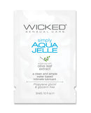 Wicked Sensual Care Simply Aqua Jelle Water Based Lubricant single serve foil pack with olive leaf extract.