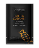 Wicked Sensual Care Aqua Waterbased Lubricant Salted Caramel flavored intimate lubricant package display.