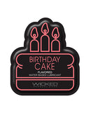 Wicked Sensual Care Water Based Lubricant Birthday Cake packaging with dessert-inspired design.