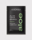 Wicked Sensual Care Aloe Vera Based Lubricant 0.1 oz packaging with details on aloe based gel and intimate lubrication
