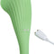 Green Cloud 9 Spathe Lily Vibe dual motor vibrator with charging cable connection detail.