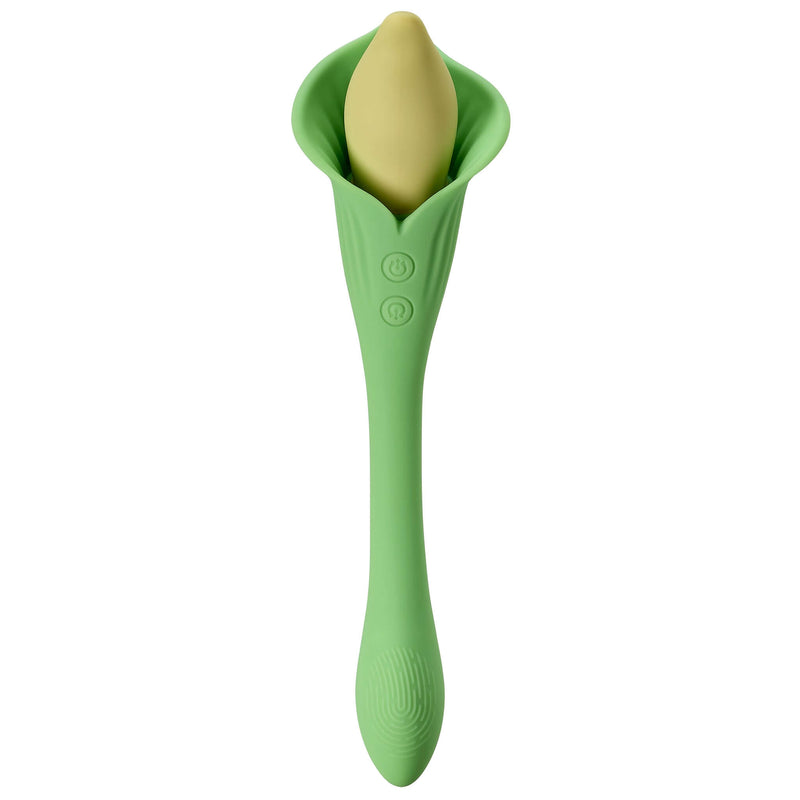 Cloud 9 Spathe Lily Vibe – Dual Motor Vibrator in green with flower-like design for internal and external bliss.