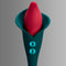Dual tone green-blue lily-shaped vibrator with red tip and dual motor buttons.