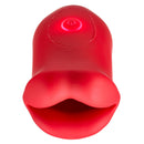 Pucker Up Nibbling Soft Licking Vibrator in red with soft nibbling design and power button.