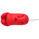 Pucker Up Nibbling Soft Licking Vibrator in red with charging cable, designed for unique stimulation and ergonomic use.