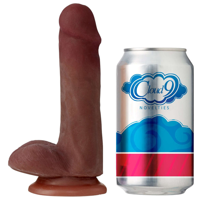 CLOUD 9 DUAL DENSITY DILDO TOUCH 6IN W/ BALLS BROWN-0