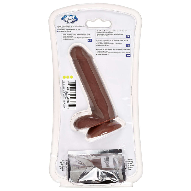 CLOUD 9 DUAL DENSITY DILDO TOUCH 6IN W/ BALLS BROWN-1