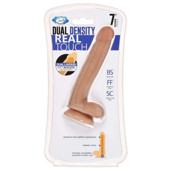 CLOUD 9 DUAL DENSITY DILDO TOUCH 7IN W/ BALLS TAN/ MOCHA-3