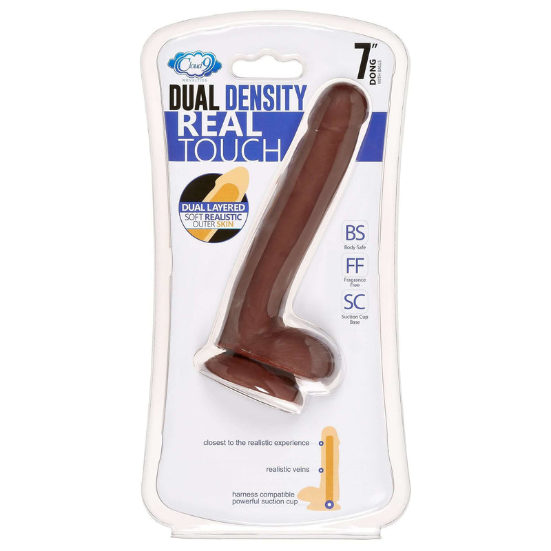 CLOUD 9 DUAL DENSITY DILDO TOUCH 7IN W/ BALLS BROWN-3