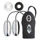 Dual Vibrating Pleasure Bullets Vibrator with two chrome bullets and wired remote for versatile stimulation.