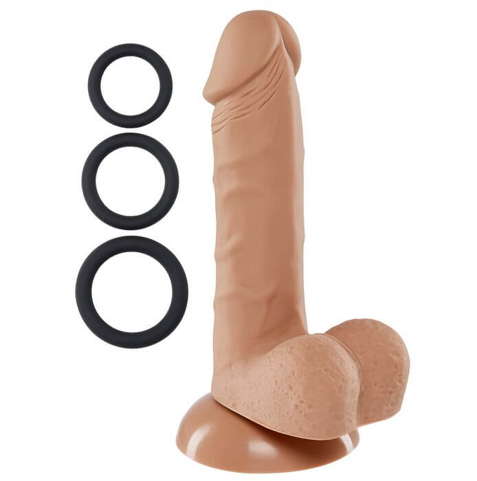 PRO SENSUAL PREMIUM SILICONE DONG W/ 3 C RINGS TAN 6 "-2