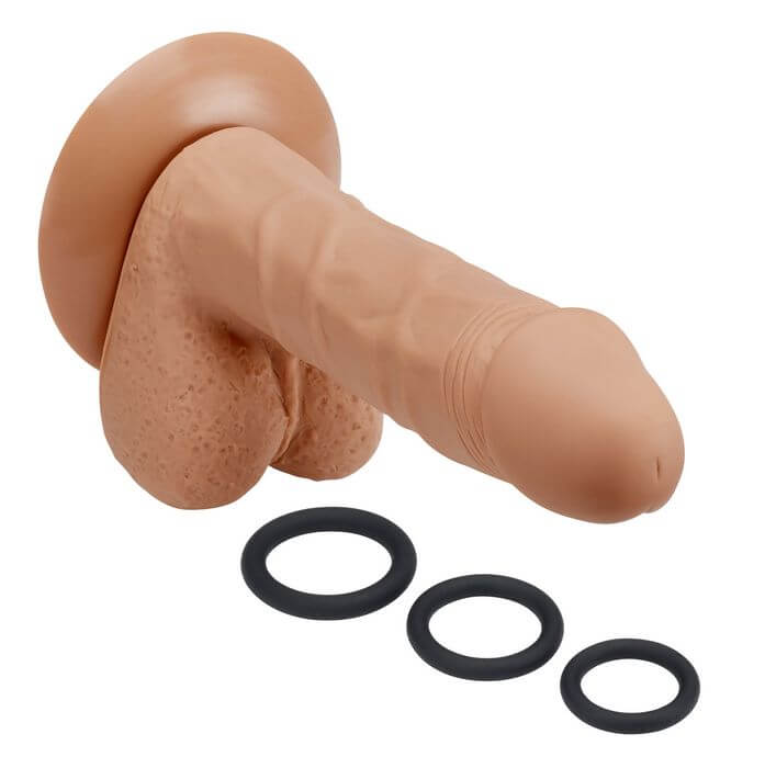 PRO SENSUAL PREMIUM SILICONE DONG W/ 3 C RINGS TAN 6 "-3