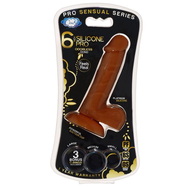 PRO SENSUAL PREMIUM SILICONE DONG W/ 3 C RINGS BROWN 6 "-0