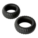 Pro Rings Liquid Silicone Tires 2 Pack Cock Rings Black, soft tire-shaped rings for comfort and performance enhancement.