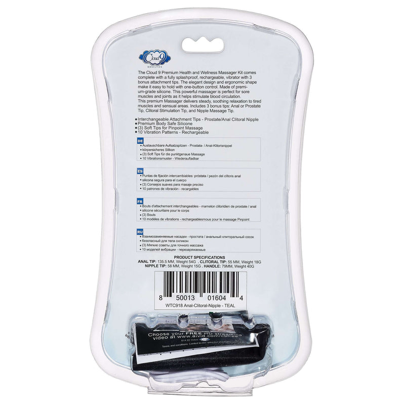 Cloud 9 Health and Wellness Massager Kit packaging showcasing anal, clitoral, and nipple massager features.