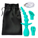 Cloud 9 teal massager kit with attachments and USB charger in black storage pouch.