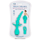 Cloud 9 Health and Wellness anal, clitoral and nipple massager kit in teal, showcasing 3 bonus attachment tips.