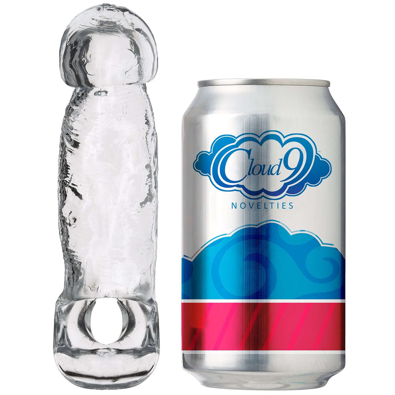 "Cloud 9 Penis Sleeve 4.5 inch next to Cloud 9 novelties can for size comparison"