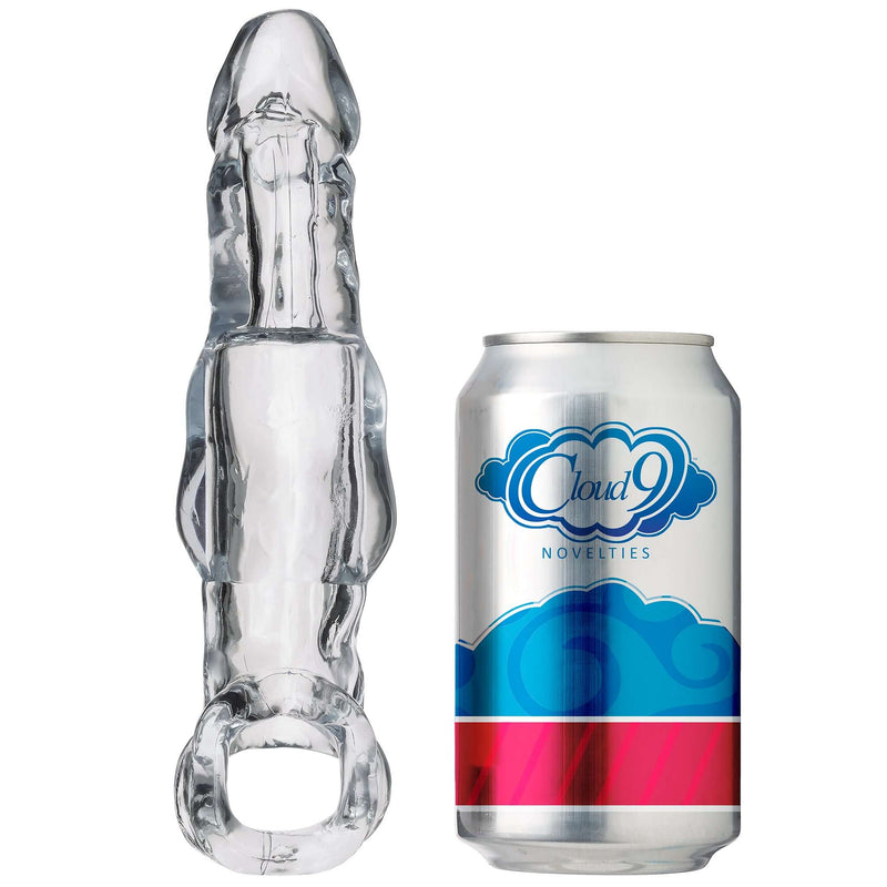 Cloud 9 Penis Sleeve 6.5" next to a can for size comparison.