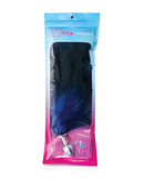 Fox Tail Large Stainless Steel Butt Plug Blue in packaging with vibrant blue and black faux fur tail.