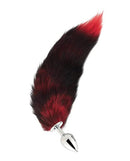 Pink Elephant Fox Tail Large Stainless Steel Butt Plug Red with vivid red faux fur tail and polished metal plug.