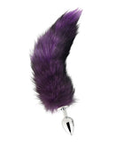 Fox Tail Large Stainless Steel Butt Plug Purple with a soft purple faux-fur tail for playful roleplay.