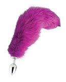 Fox Tail Large Stainless Steel Butt Plug Hot Pink with a vibrant faux fur tail and polished metal plug.