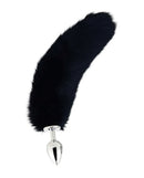 Pink Elephant Stainless Steel Fox Tail Large Butt Plug Black with plush black tail and polished steel plug