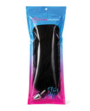 Pink Elephant Stainless Steel Fox Tail Large Butt Plug Black packaging with a sleek black tail and polished metal plug.
