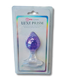 Pinkelephant Luxe Prism Medium Butt Plug Light Purple in packaging, showcasing handcrafted glass and multifaceted brilliance.